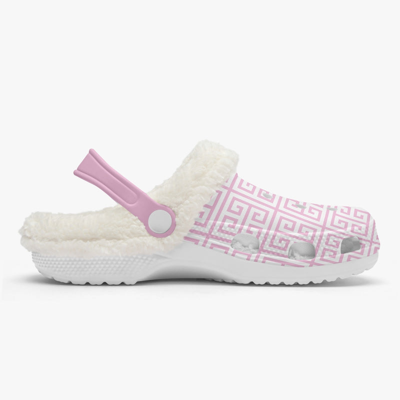 Garden Shoes Women's | Fur Lined Clog Greek Key Pink | Preppy Steppin