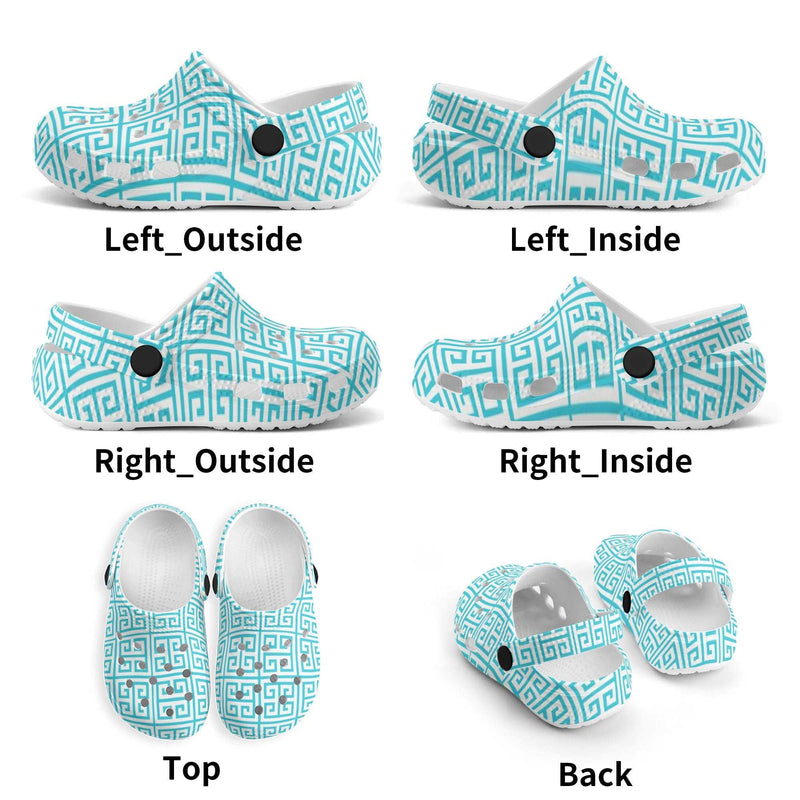 Kids Aqua Preppy Greek Key Classic Clogs