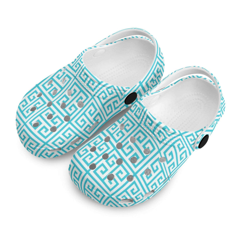 Kids Aqua Preppy Greek Key Classic Clogs