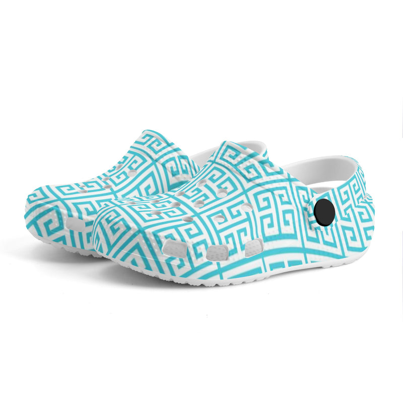 Kids Aqua Preppy Greek Key Classic Clogs