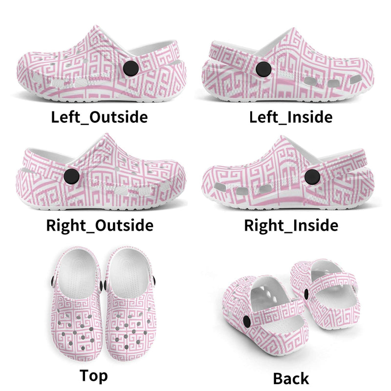 Kids Preppy Pink Greek Key Classic Clogs