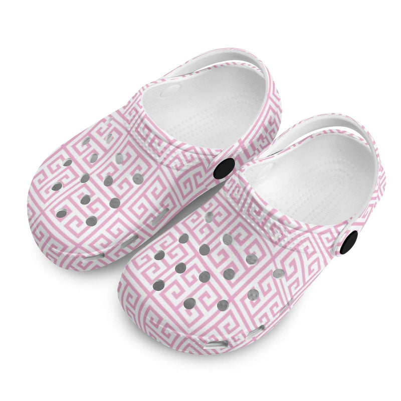 Kids Preppy Pink Greek Key Classic Clogs