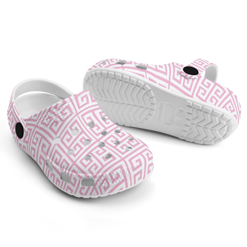 Kids Preppy Pink Greek Key Classic Clogs