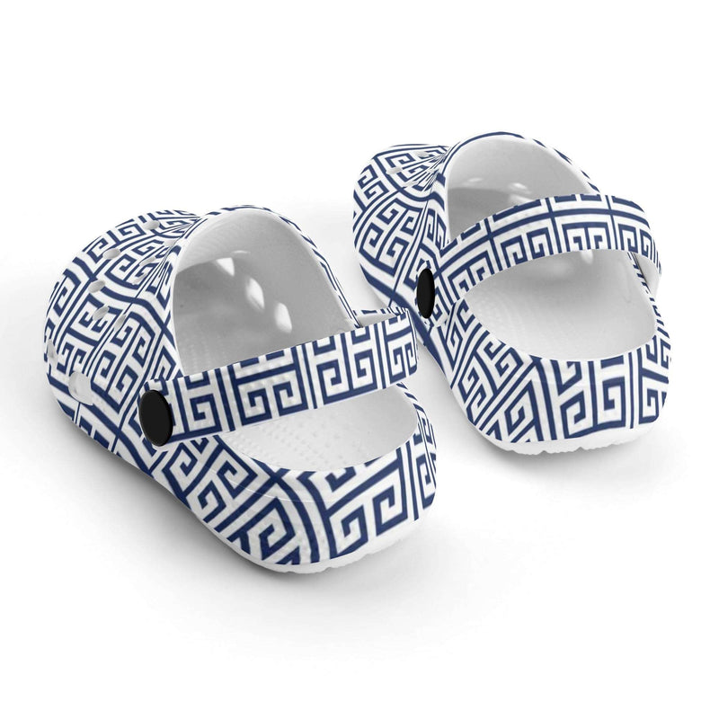 Navy Blue Greek Key Kids Classic Clogs