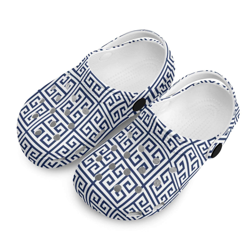 Navy Blue Greek Key Kids Classic Clogs