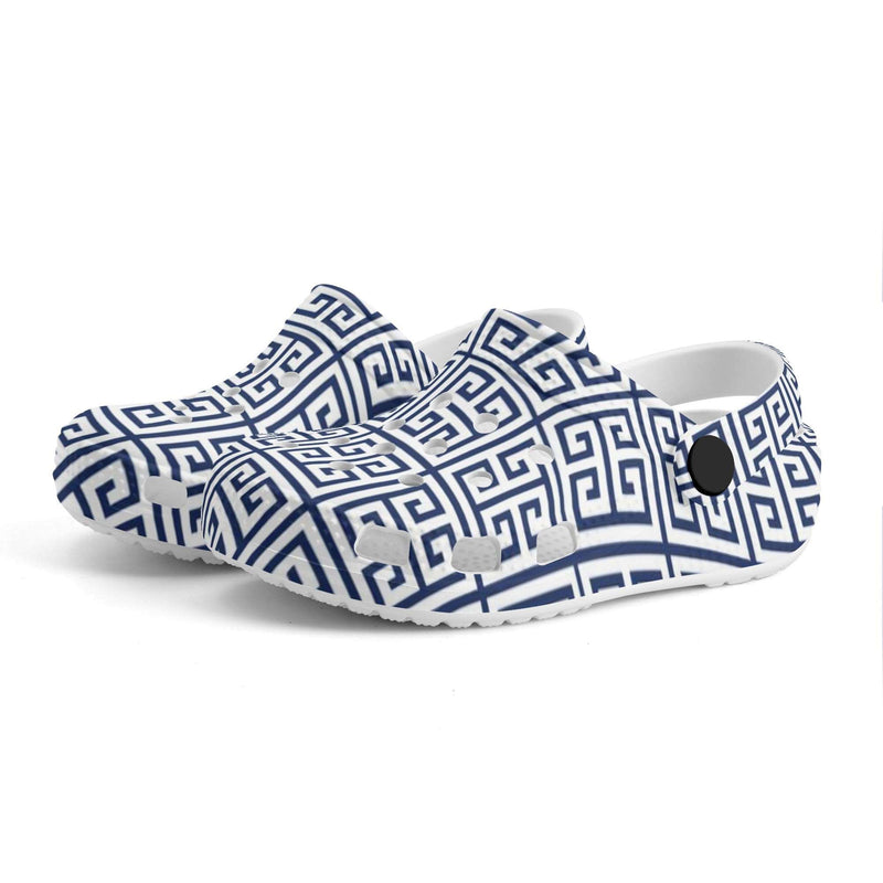 Navy Blue Greek Key Kids Classic Clogs