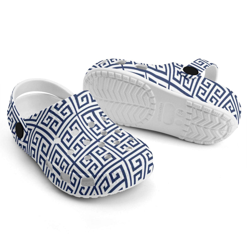 Navy Blue Greek Key Kids Classic Clogs