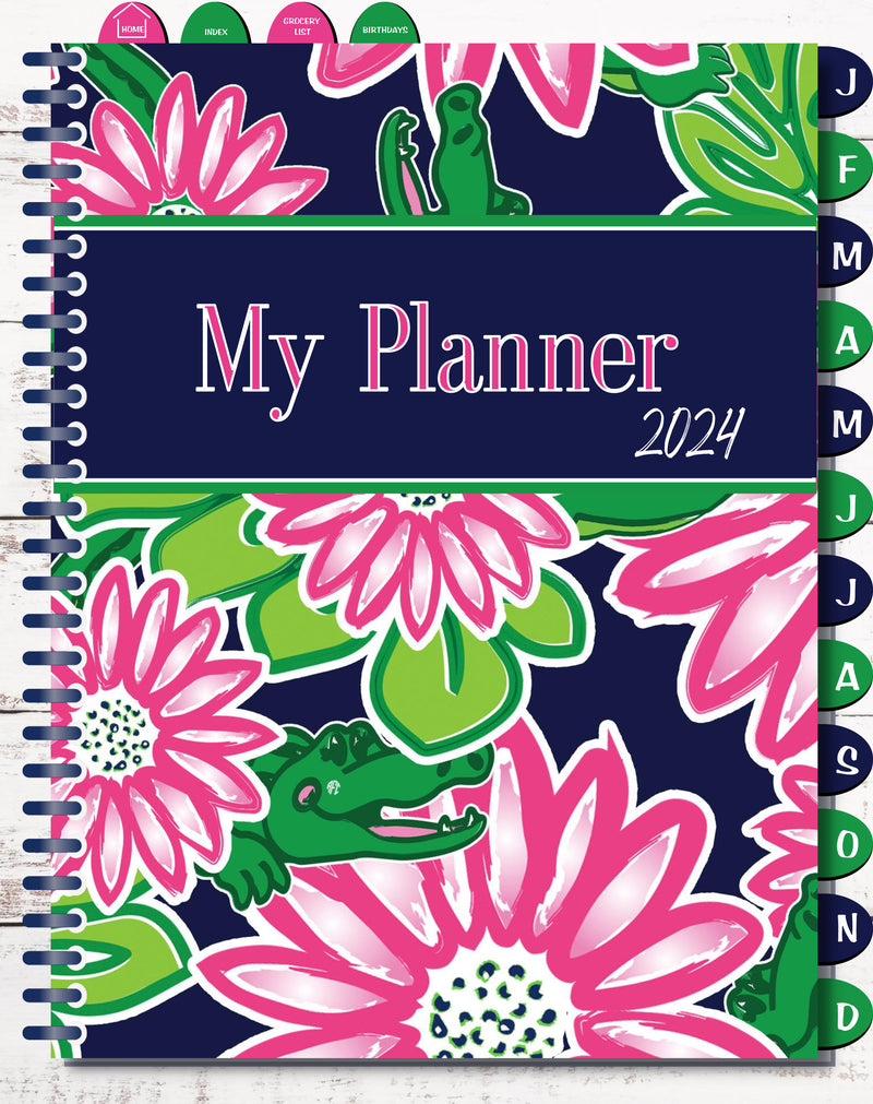 2024 Digital Planner Calendar Preppy Pink and Green Gators - 100+ PAGES
