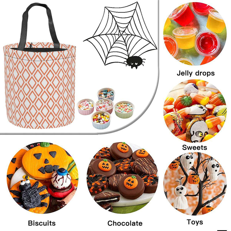 Halloween Candy Bags｜Polyester - Halloween Bucket-White Orange Diamond