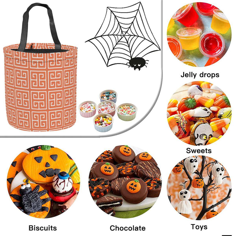Halloween Candy Bags｜Polyester - Halloween Bucket-Orange Greek Key