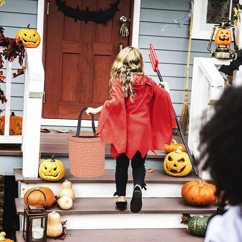 Halloween Candy Bags｜Polyester - Halloween Bucket-Orange Greek Key