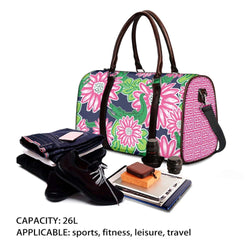 Bama Gator Pink Green Navy Greek Key LARGE luxury luggage PU Leather Duffle bag