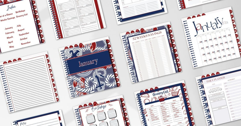 2024 Digital Planner Calendar Navy and Red Maine Lobsters - 100+ PAGES