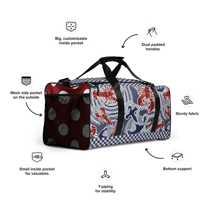 Maine - Nautical Navy Red Lobster Duffle bag