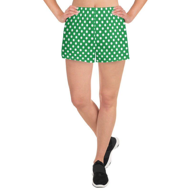 Kelly Green Polka Dots Women’s Recycled Athletic Shorts