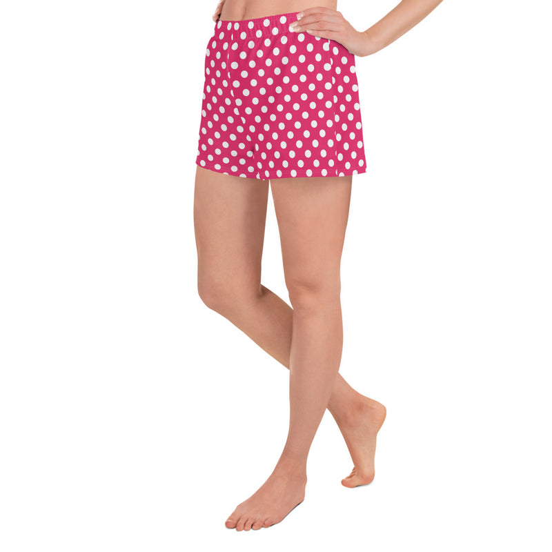 Hot PInk Polka Dots Women’s Recycled Athletic Shorts