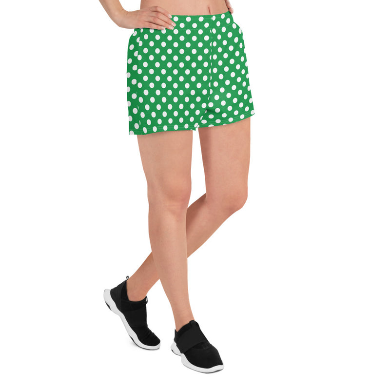 Kelly Green Polka Dots Women’s Recycled Athletic Shorts