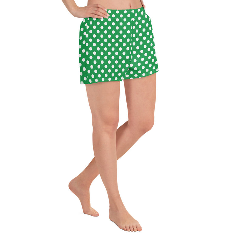 Kelly Green Polka Dots Women’s Recycled Athletic Shorts