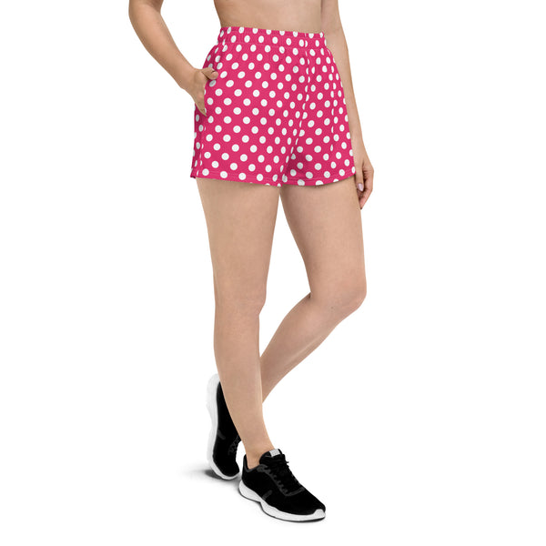 Athletic Shorts Women | Pink Polka Dots Recycled Shorts | Preppy Steppin