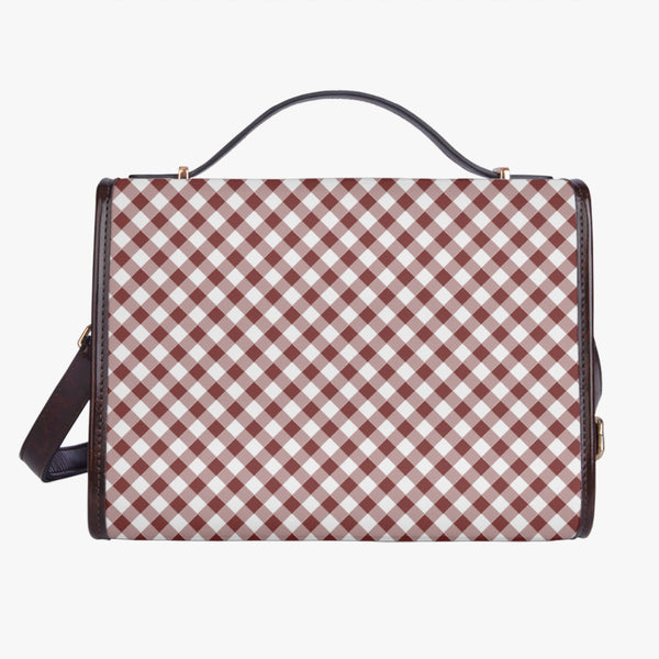 Satchel Bag With Shoulder Strap | Gingham Black Leather | Preppy Steppin