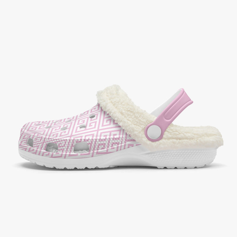 Garden Shoes Women's | Fur Lined Clog Greek Key Pink | Preppy Steppin