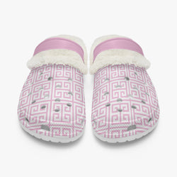 Garden Shoes Women's | Fur Lined Clog Greek Key Pink | Preppy Steppin