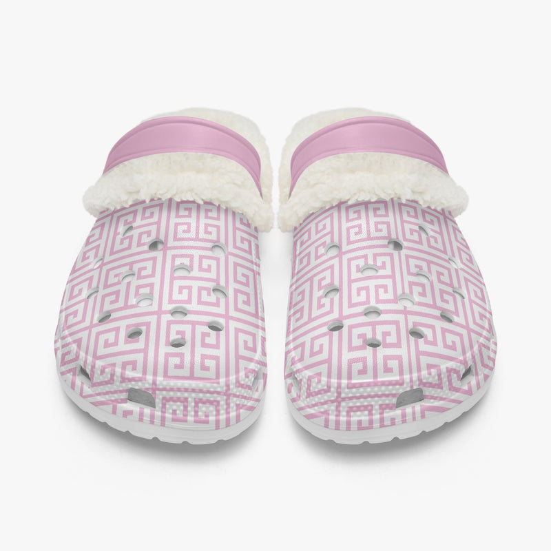 Garden Shoes Women's | Fur Lined Clog Greek Key Pink | Preppy Steppin